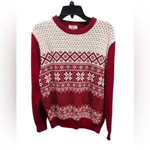 Dockers Men’s Red White Nordic Fair Isle Holiday Christmas Crewneck: M